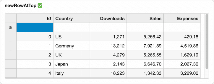 JavaScript DataGrid Add New Row Feature