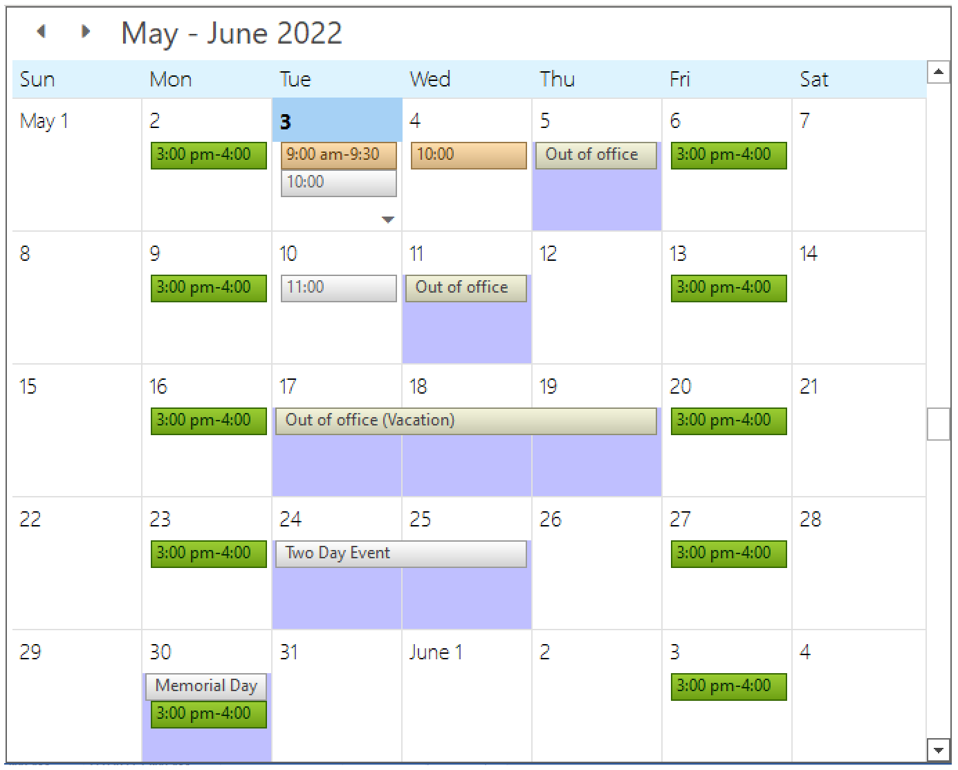 WinForms Scheduler Month View