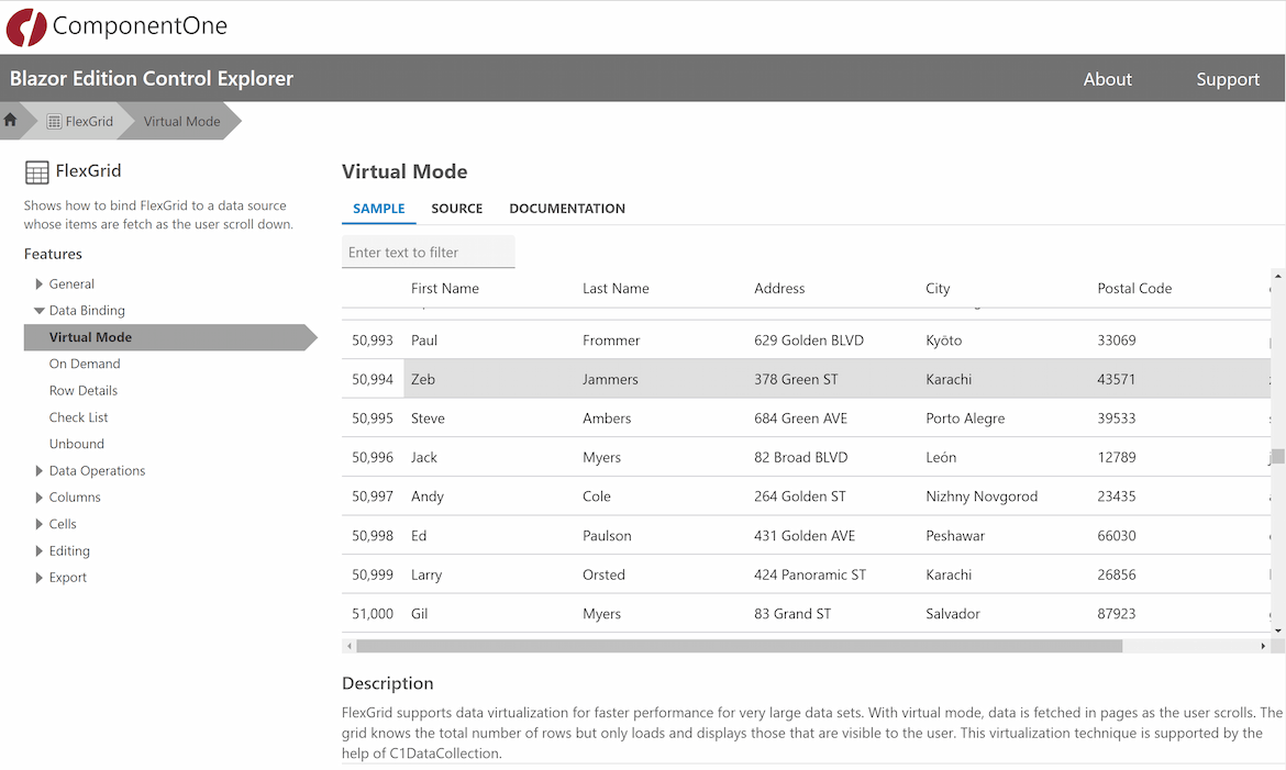 Blazor Datagrid Virtual Mode