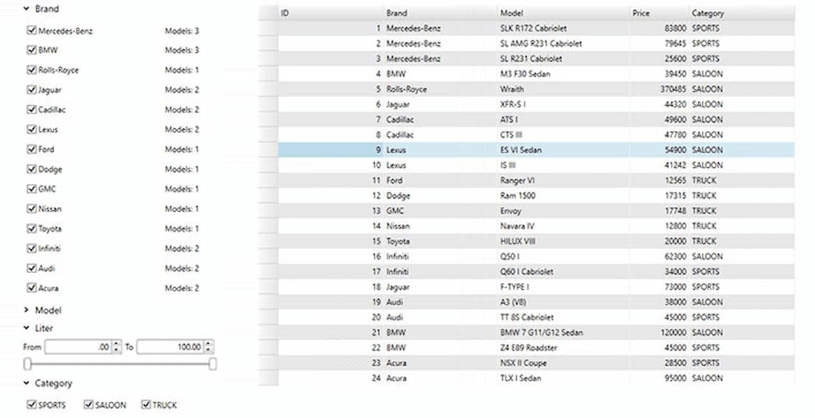 Wpf Feature Filter Different Types