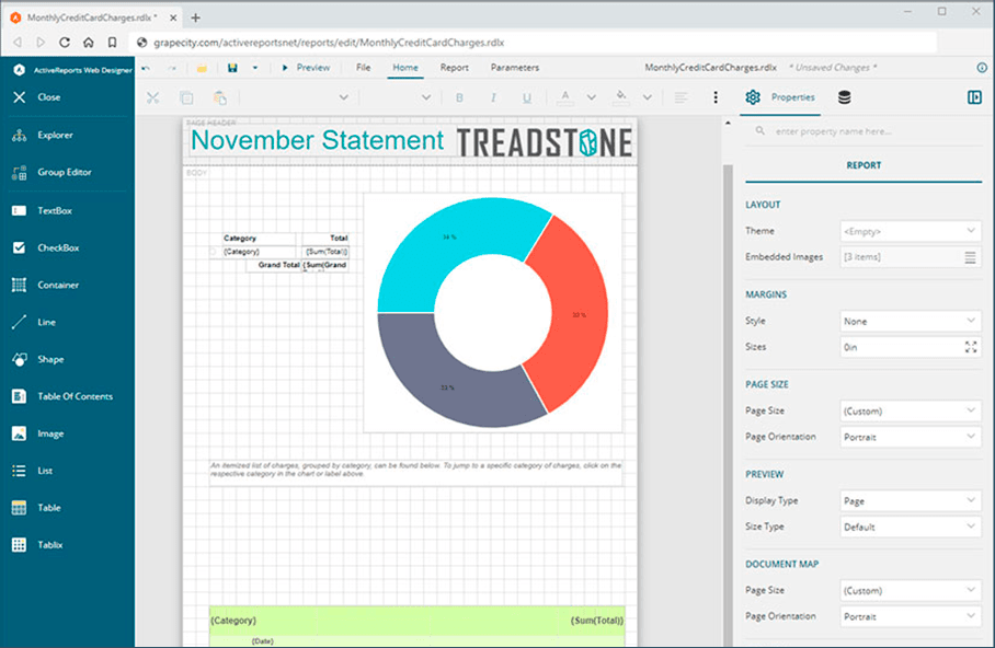 No-Code ASP.NET Report Design