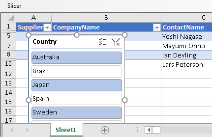 .NET Spreadsheet Slicers