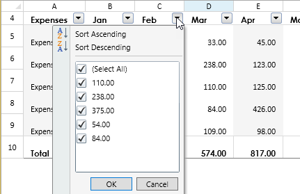 WPF Spreadsheet Sort and Filter