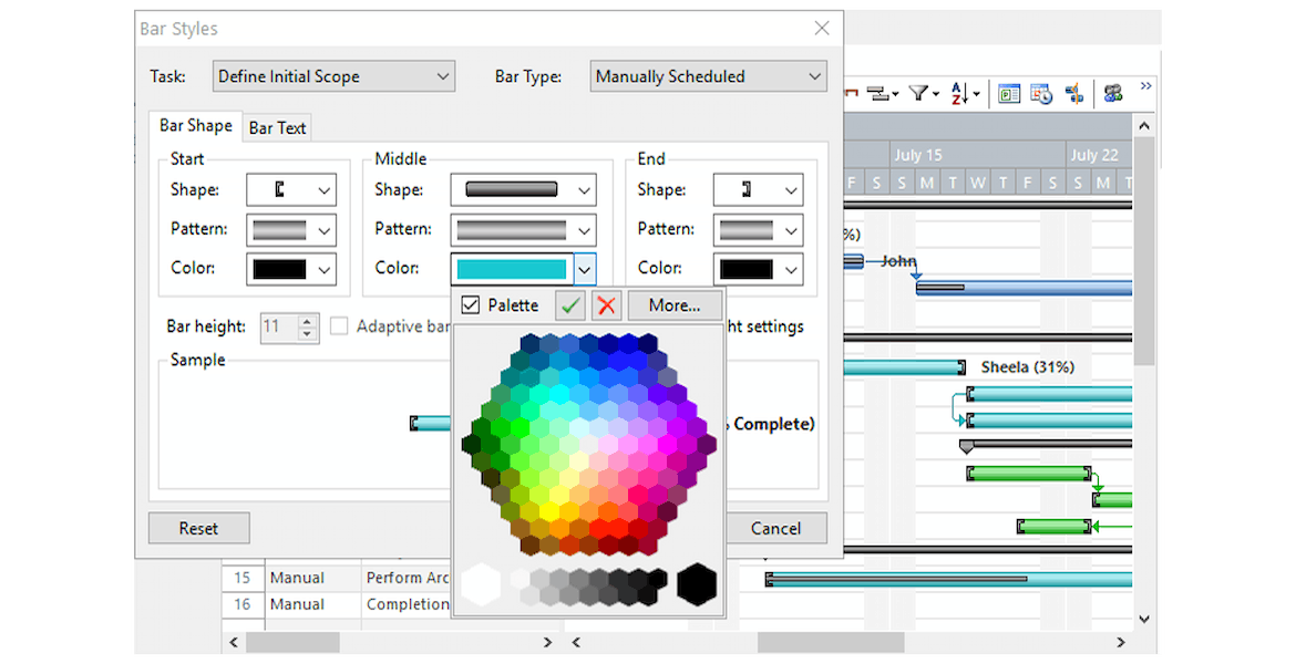 WinForms GanttView Customizable Bar Styles