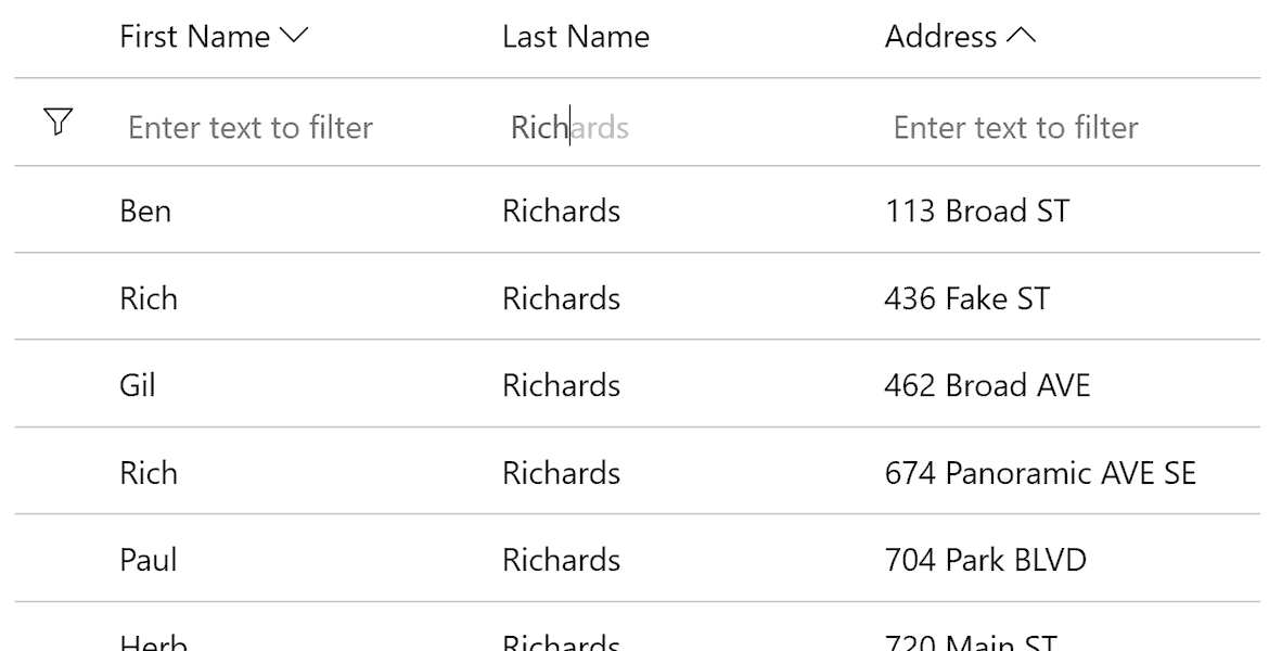 Blazor Datagrid Filtering