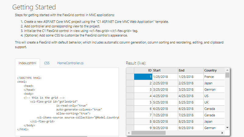 ASP.NET MVC Flexgrid 101