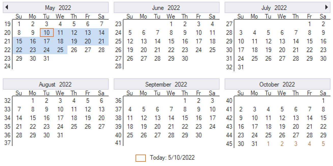 WinForms Calendar Control Selection