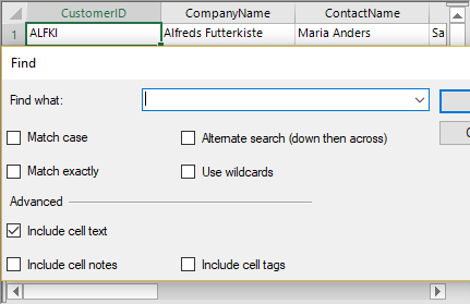 WinForms Spreadsheet Search