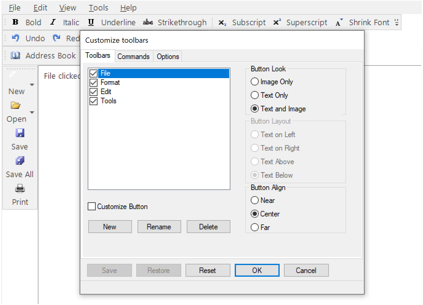 WinForms Toolbar Customization