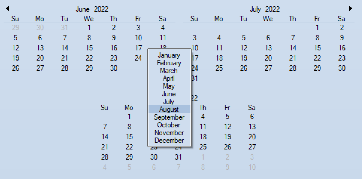 WinForms Calendar Navigation