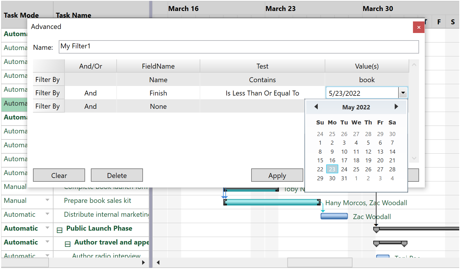 WPF Gantt Chart Filtering