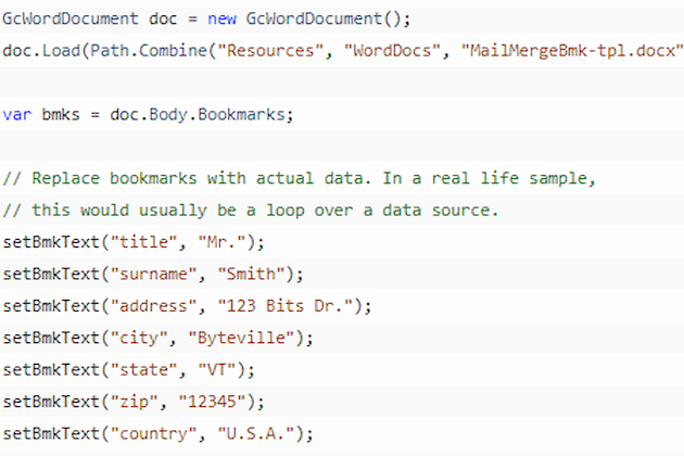 .NET Word API Library Mail Merge Bookmarks