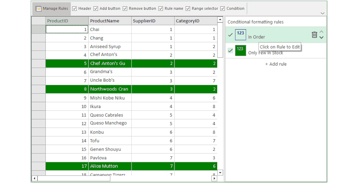 WinForms Conditional Formatting Rules