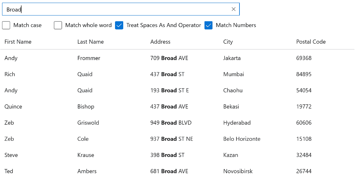 WinUI Datagrid Search