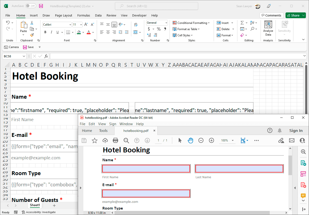 Convert Excel Templates to PDF Forms with HTML5 Input Types using a C# .NET Excel API