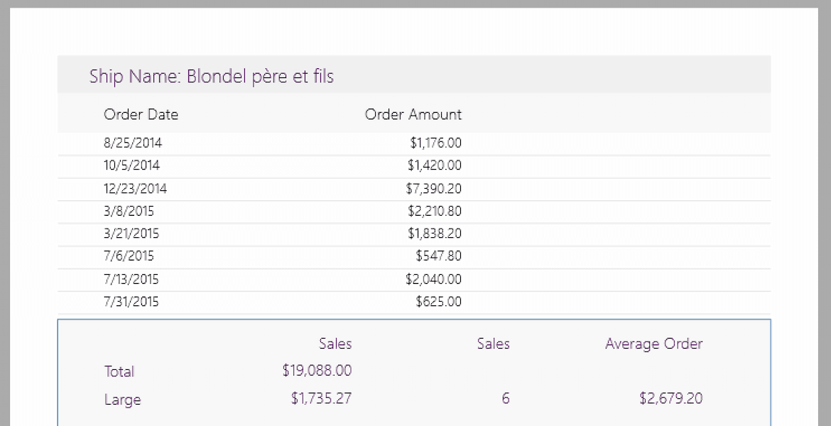 .NET Reporting Subsection