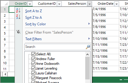 .NET Spreadsheet Sorting and Filtering